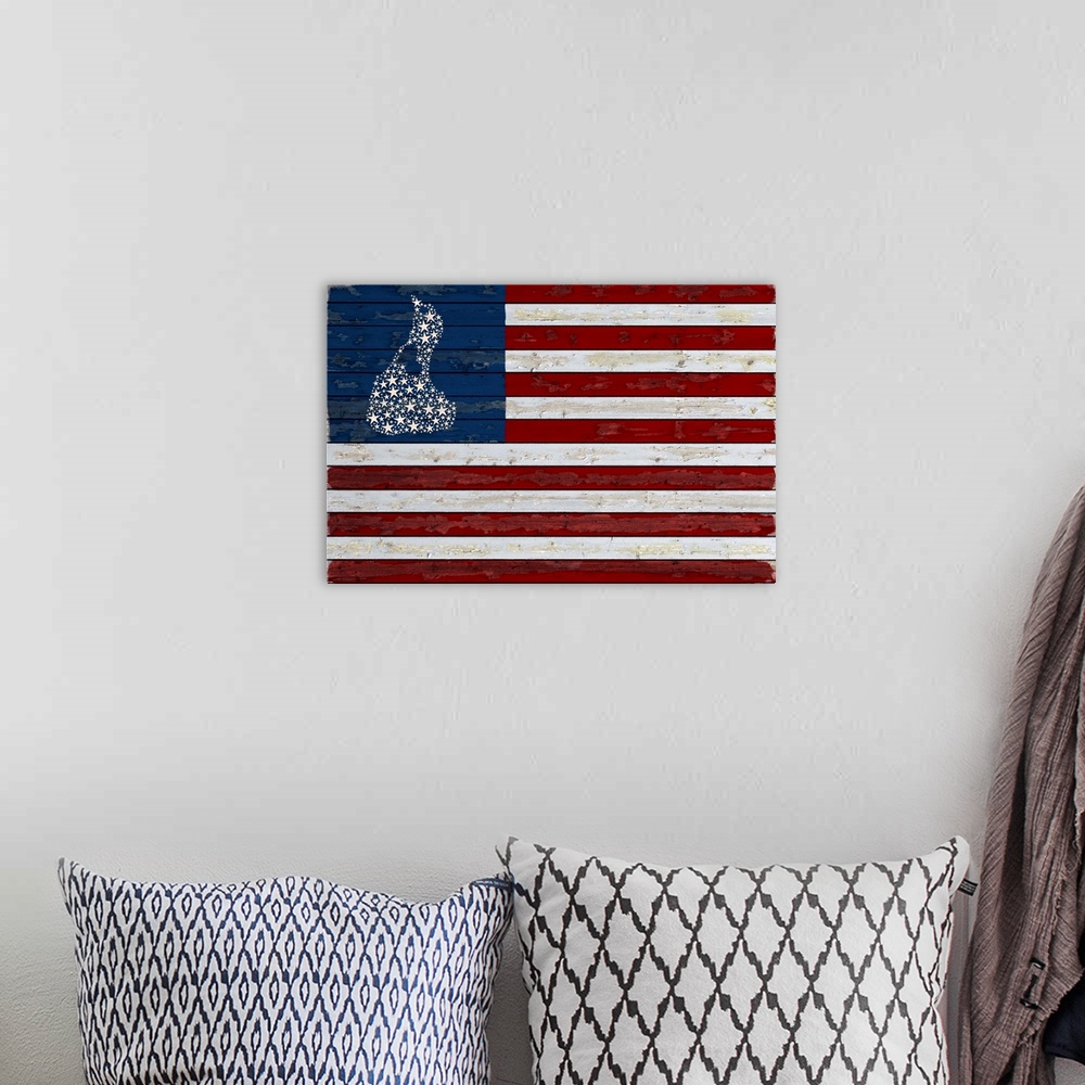 A bohemian room featuring Block Island, Rhode Island, Flag.
