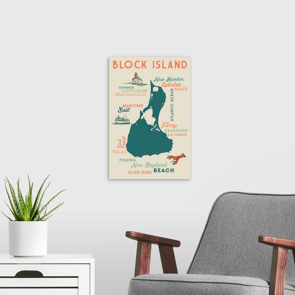A modern room featuring Block Island, Rhode Island, Typography and Icons