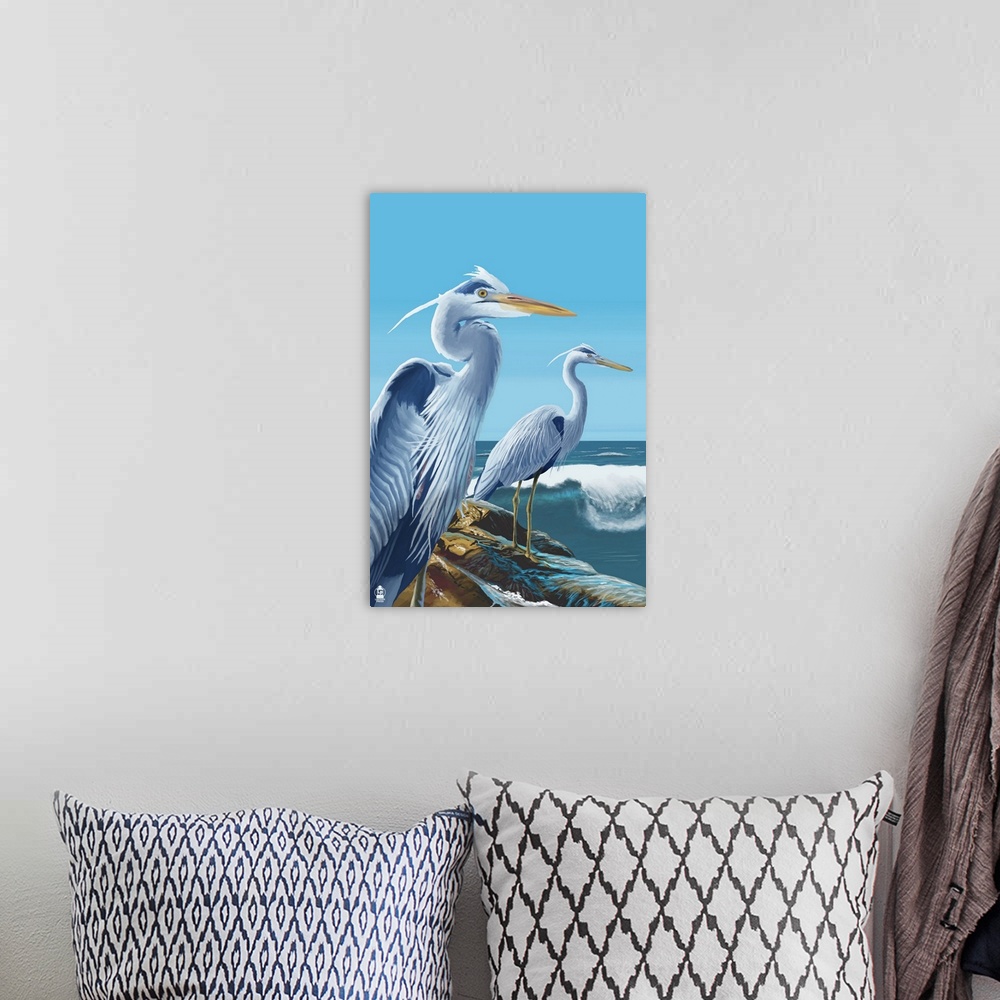 A bohemian room featuring Blue Herons (West Coast): Retro Poster