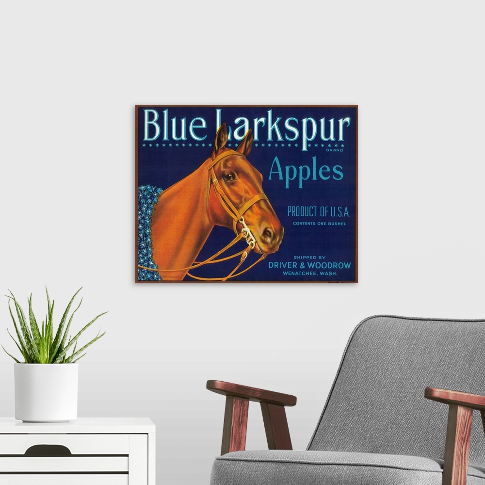A modern room featuring Blue Larkspur Apple Label, Wenatchee, WA
