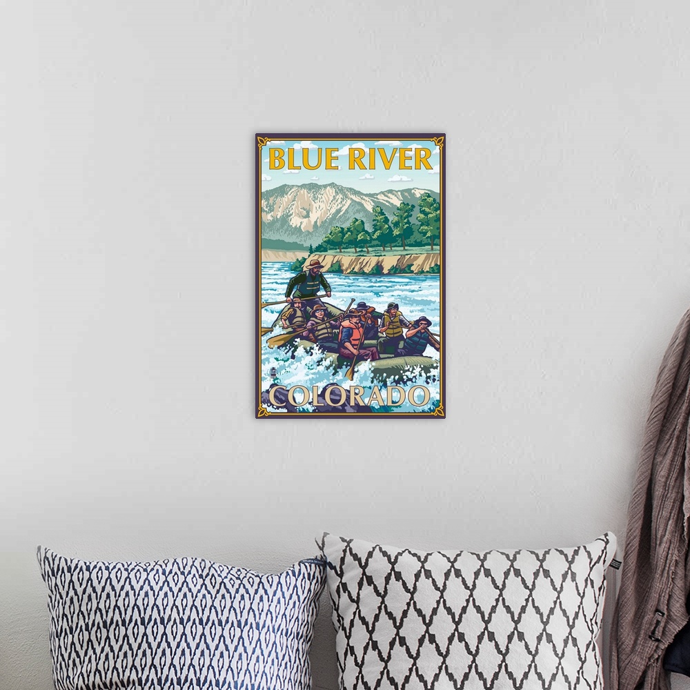A bohemian room featuring Blue River, Colorado - River Rafting: Retro Travel Poster