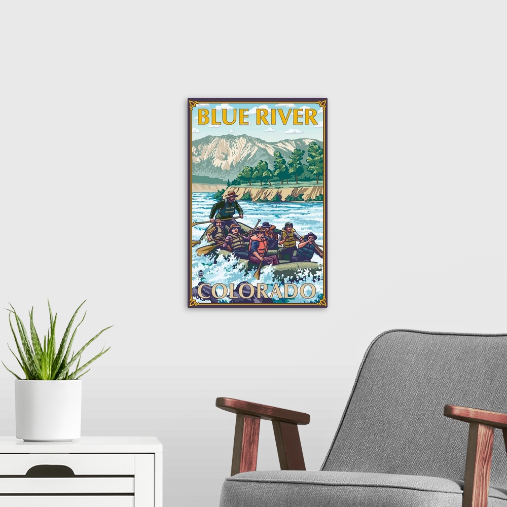 A modern room featuring Blue River, Colorado - River Rafting: Retro Travel Poster