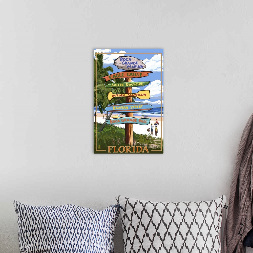 A bohemian room featuring Boca Grande Marina, Florida - Destination Signpost: Retro Travel Poster