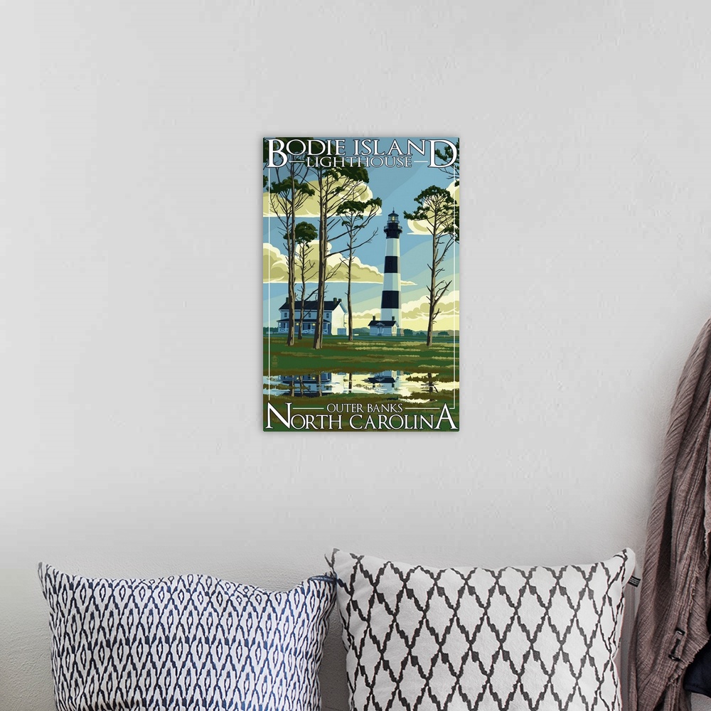 A bohemian room featuring Bodie Island Lighthouse - Outer Banks, North Carolina: Retro Travel Poster