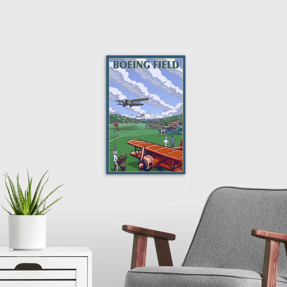 A modern room featuring Boeing Field - Seattle, Washington: Retro Travel Poster