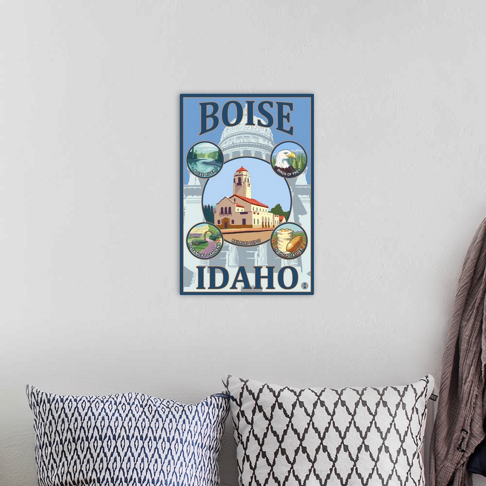 A bohemian room featuring Boise, Idaho: Retro Travel Poster
