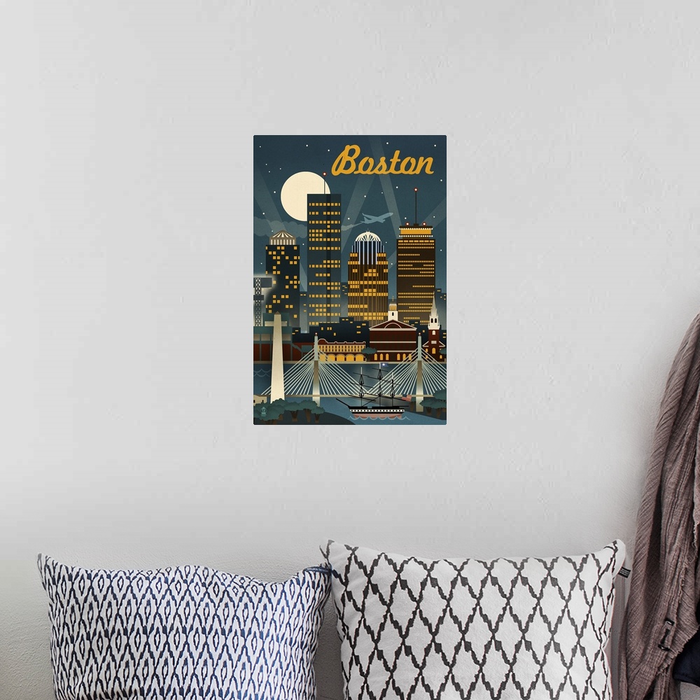A bohemian room featuring Boston, Massachusetts, Retro Skyline