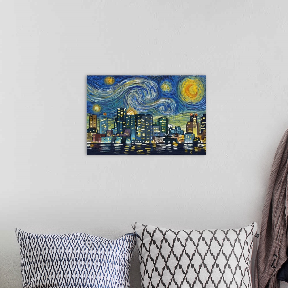 A bohemian room featuring Boston, Massachusetts - Starry Night City Series