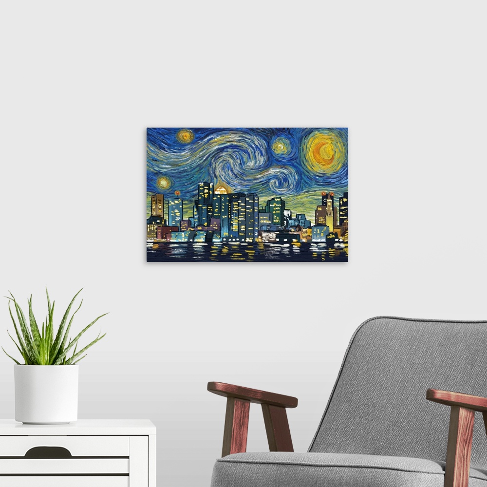 A modern room featuring Boston, Massachusetts - Starry Night City Series