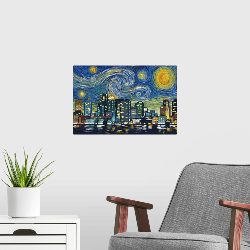 A modern room featuring Boston, Massachusetts - Starry Night City Series