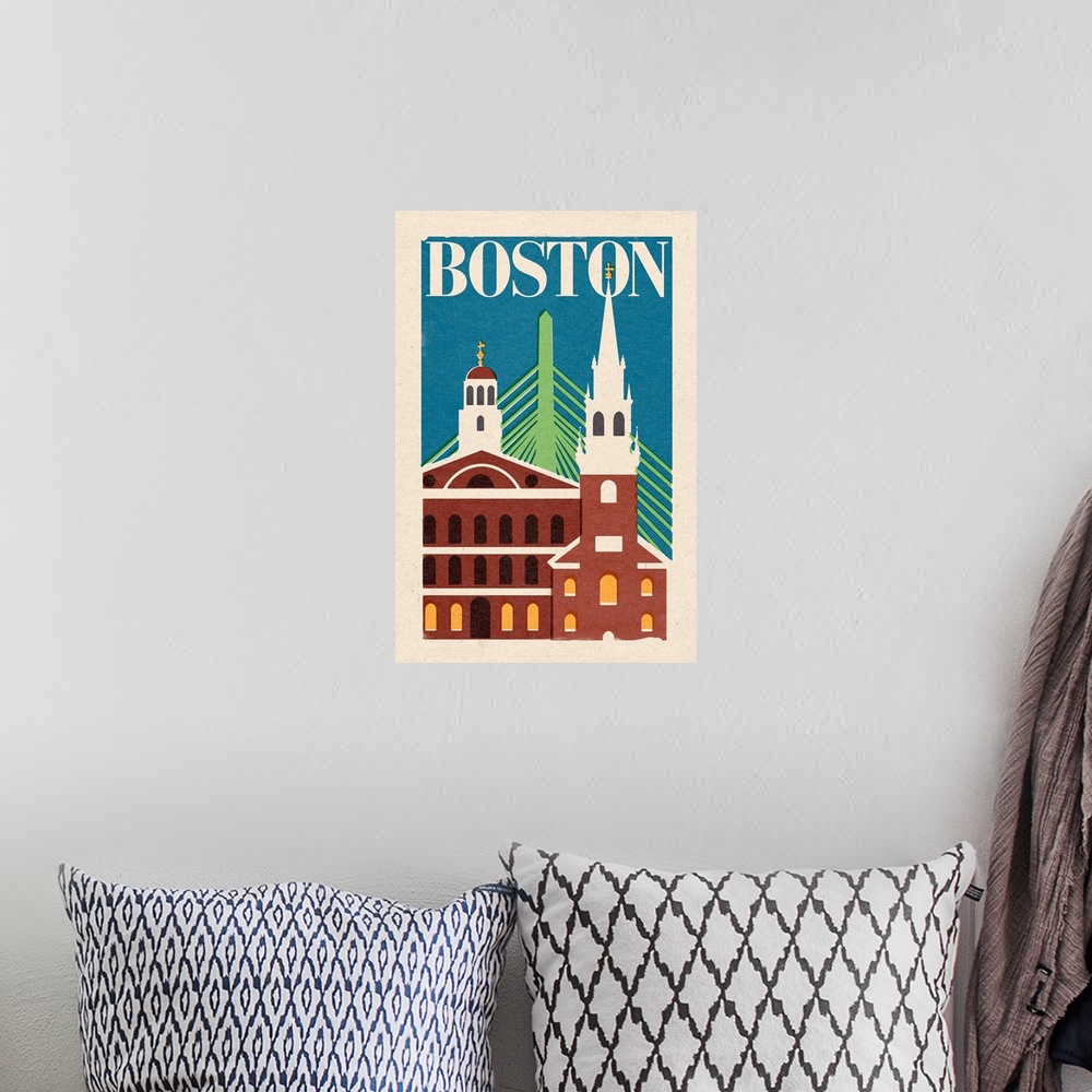 A bohemian room featuring Boston, Massachusetts, Woodblock