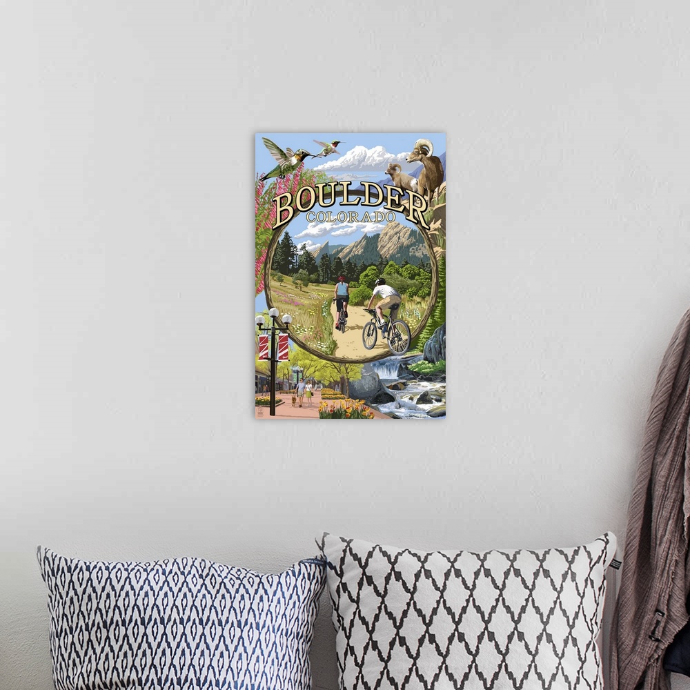 A bohemian room featuring Boulder, Colorado - Montage Views: Retro Travel Poster
