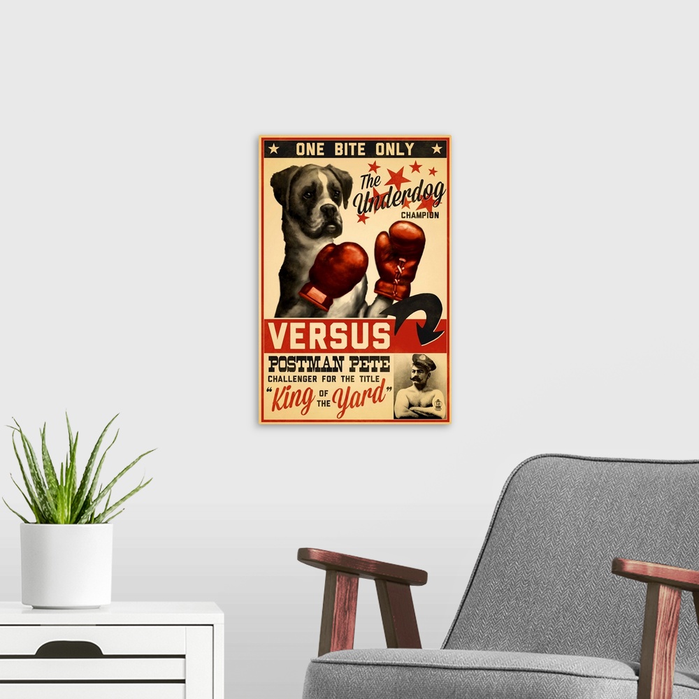 A modern room featuring Boxer, Retro Boxing Ad