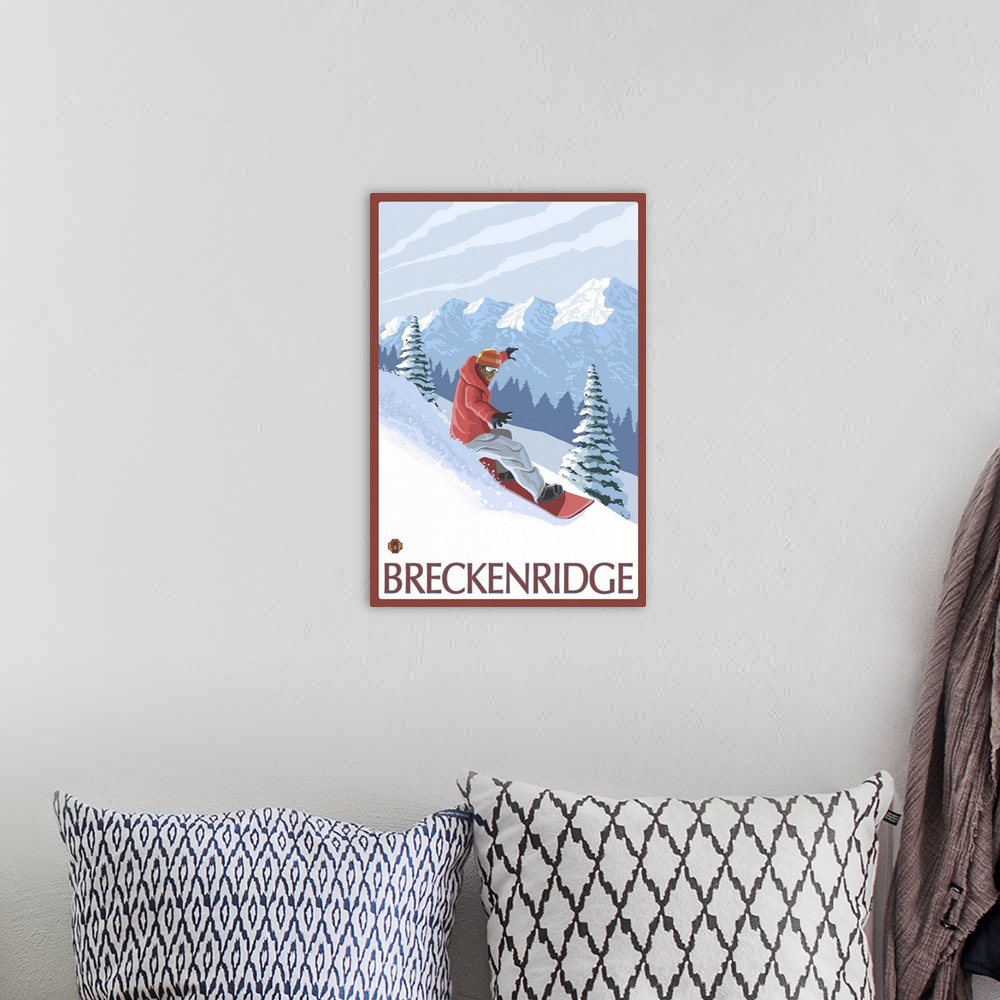 A bohemian room featuring Breckenridge, CO - Snowboarder: Retro Travel Poster