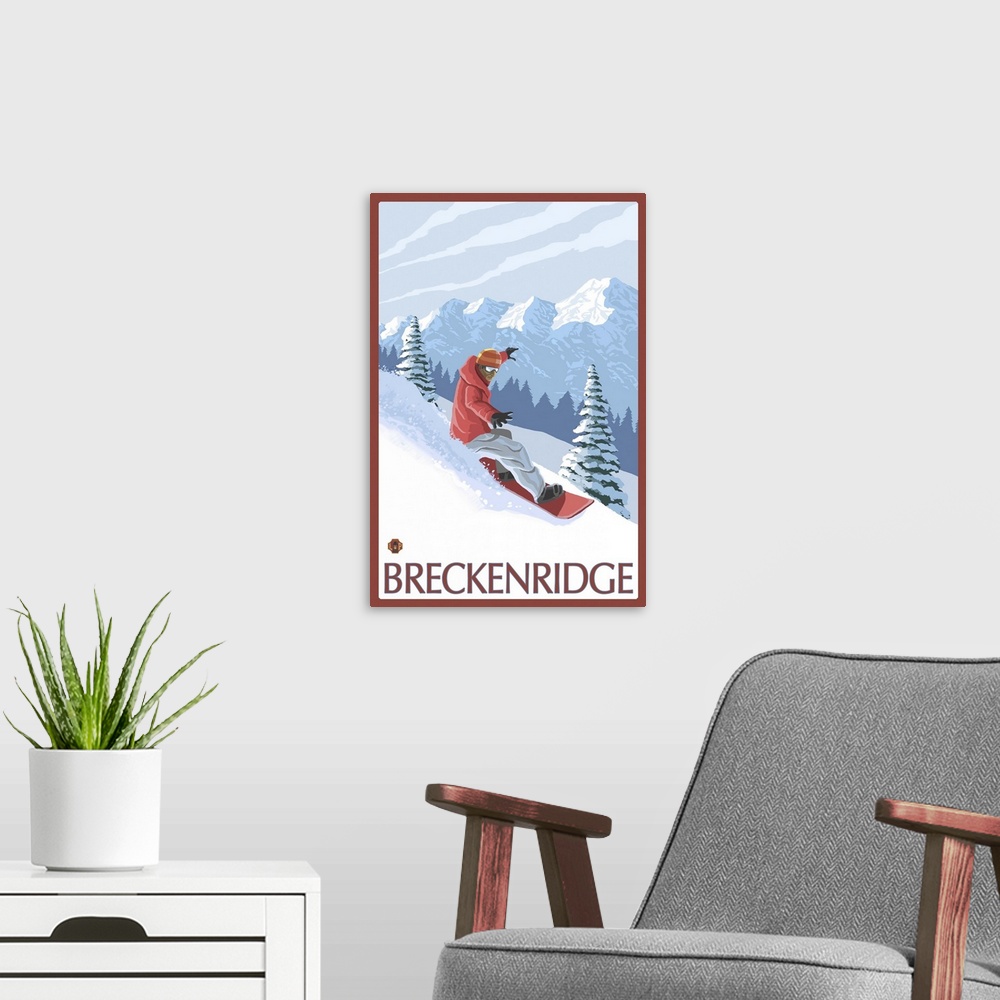 A modern room featuring Breckenridge, CO - Snowboarder: Retro Travel Poster