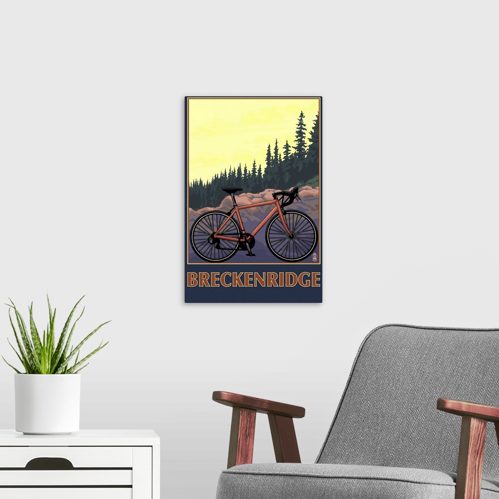 A modern room featuring Breckenridge, Colorado - Mountain Bike: Retro Travel Poster