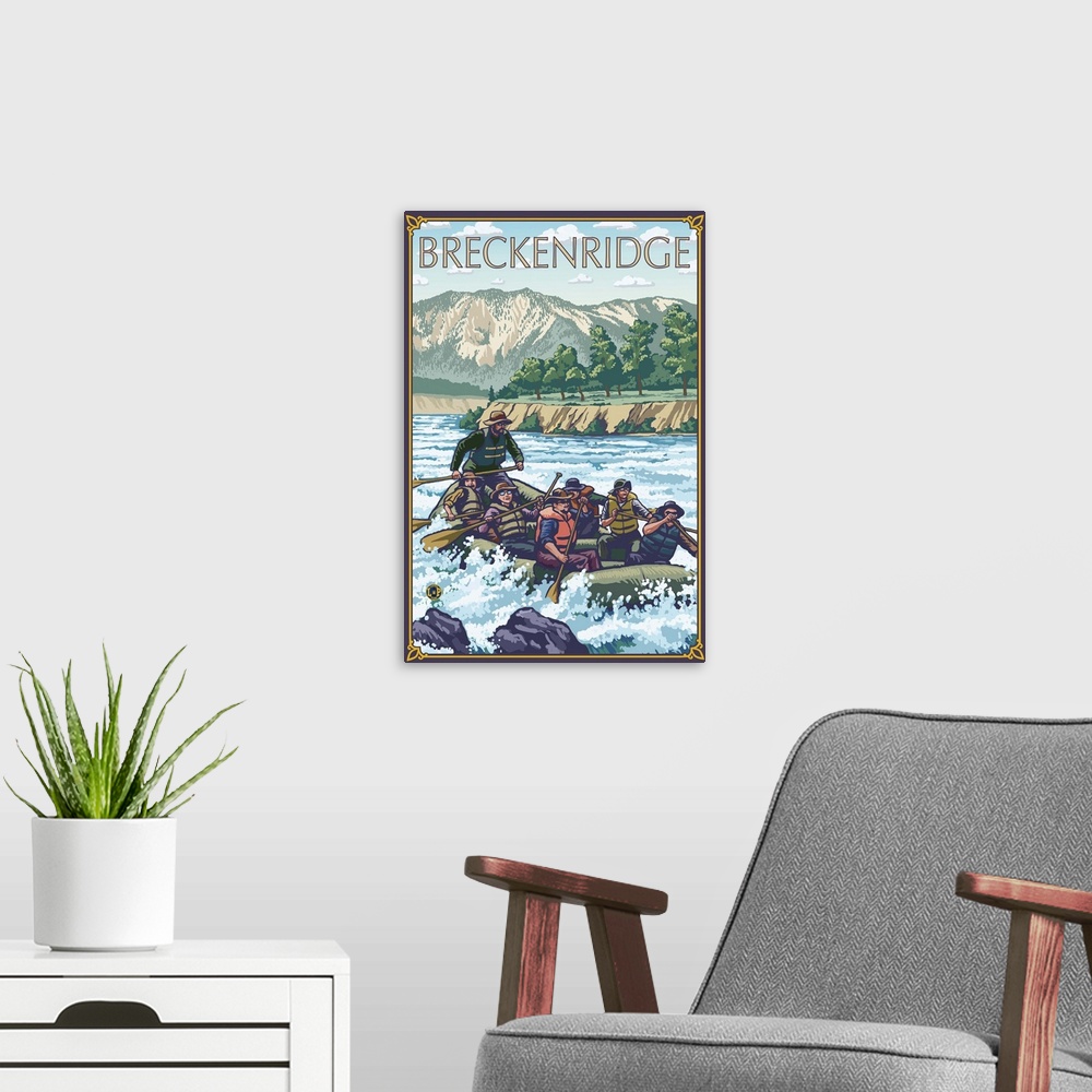 A modern room featuring Breckenridge, Colorado - River Rafting: Retro Travel Poster