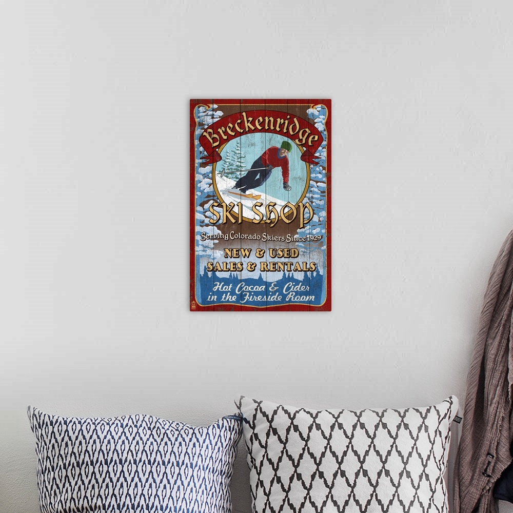 A bohemian room featuring Breckenridge, Colorado - Ski Shop Vintage Sign: Retro Travel Poster