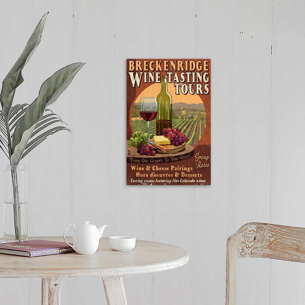 A farmhouse room featuring Breckenridge, Colorado - Wine Tasting Vintage Sign: Retro Travel Poster