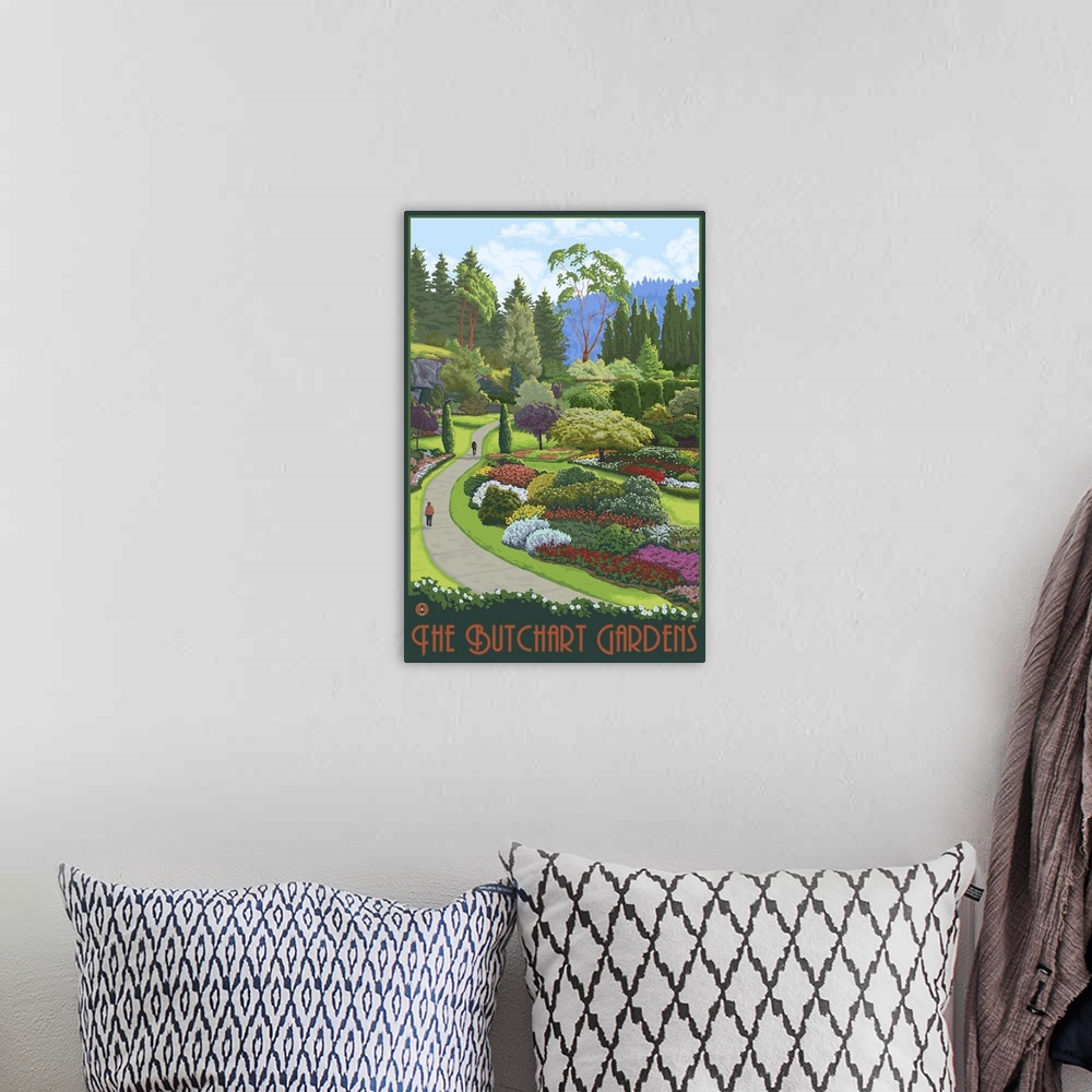 A bohemian room featuring Brentwood Bay, Canada - Butchart Gardens: Retro Travel Poster