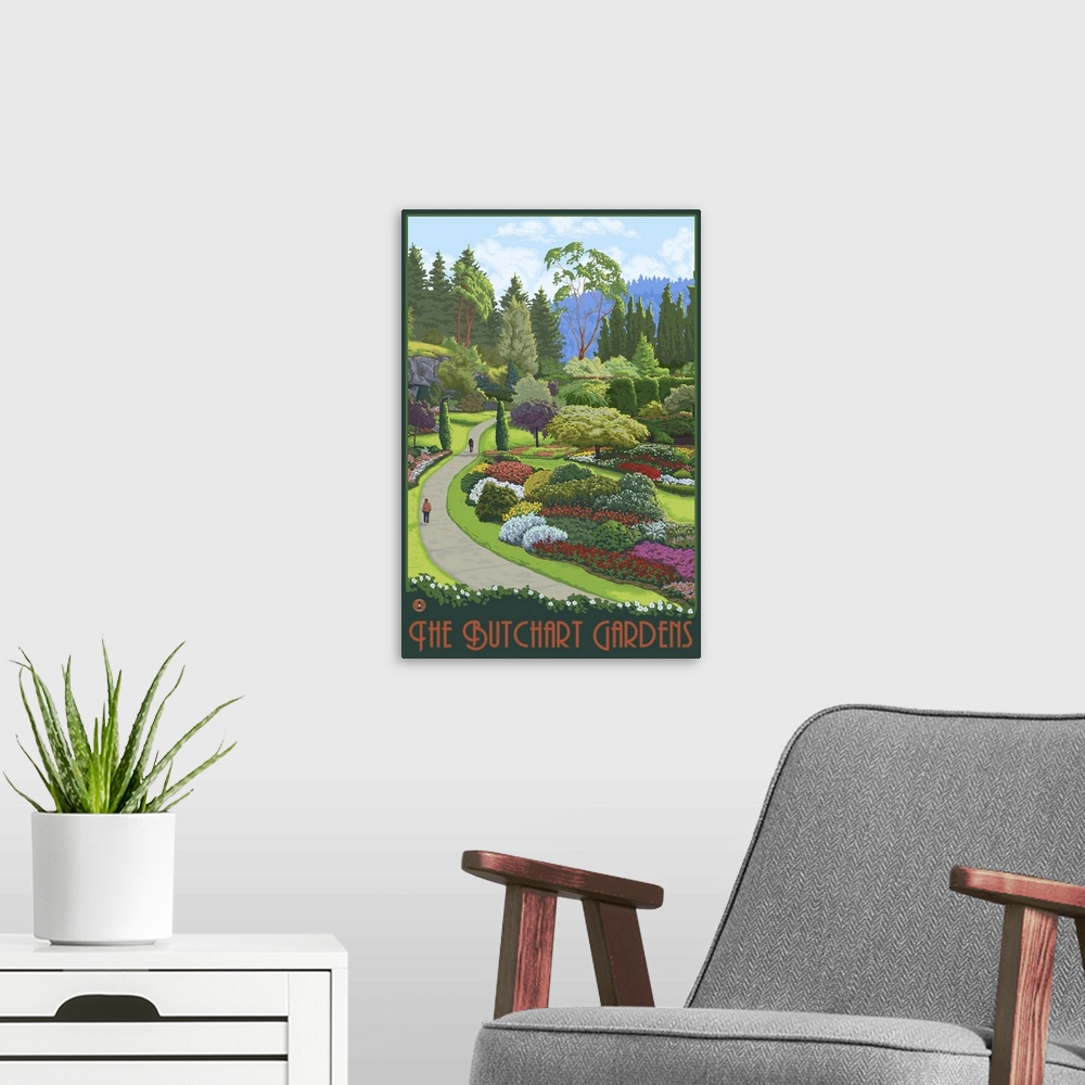 A modern room featuring Brentwood Bay, Canada - Butchart Gardens: Retro Travel Poster
