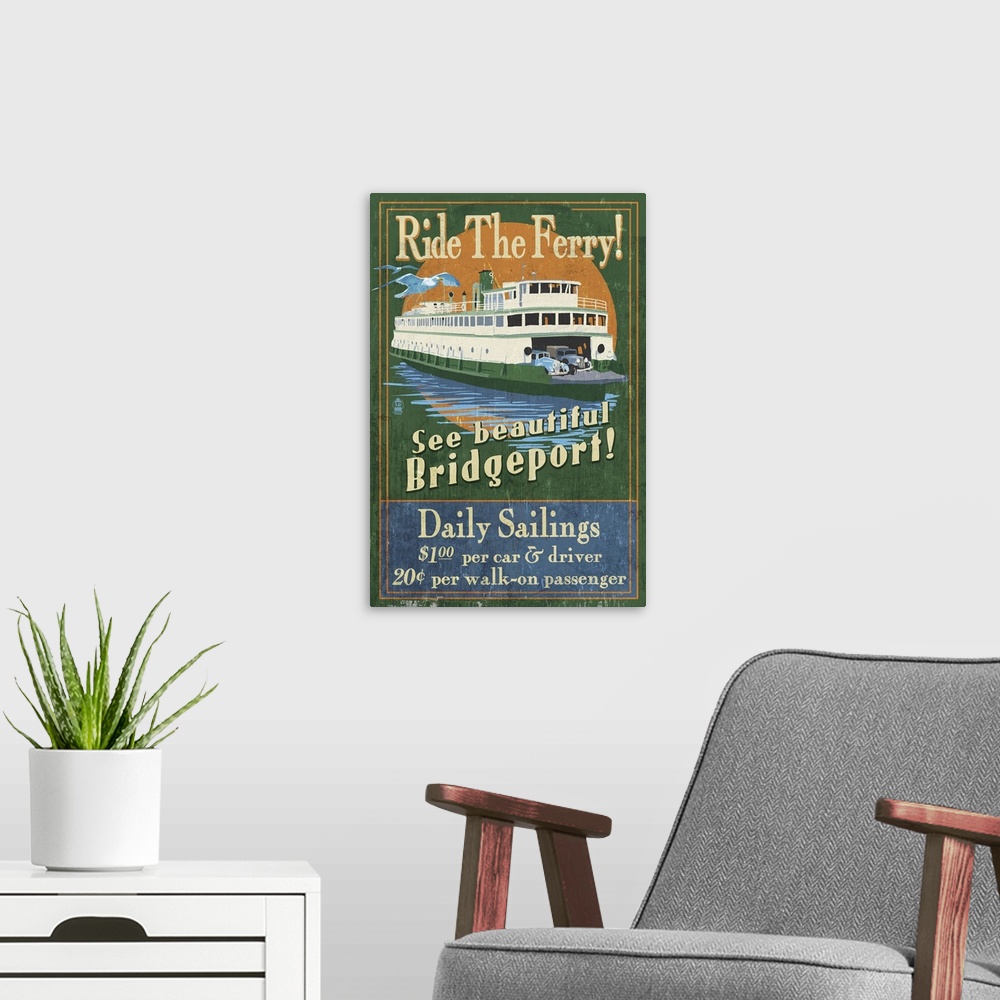 A modern room featuring Bridgeport, Connecticut - Ferry Ride Vintage Sign: Retro Travel Poster