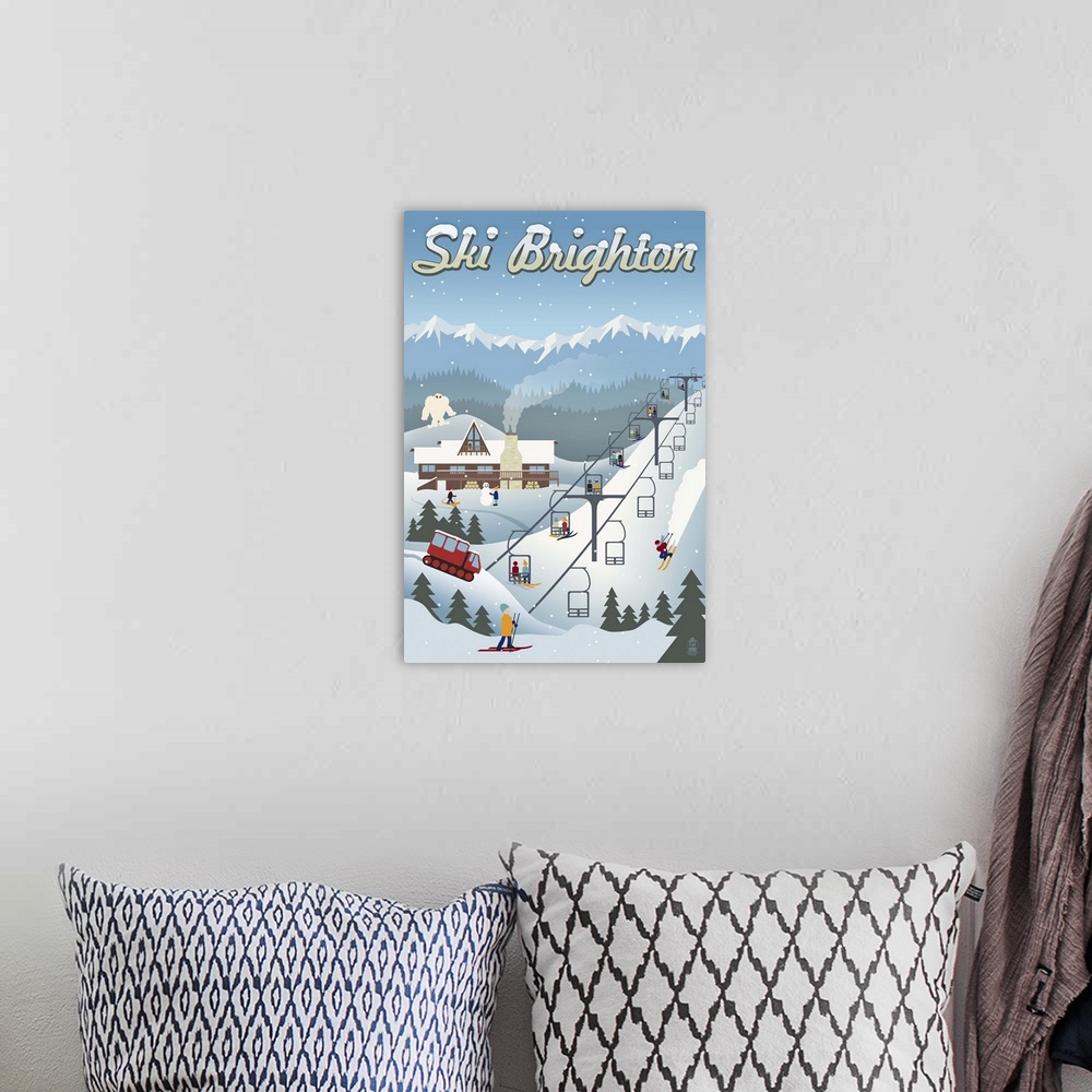A bohemian room featuring Brighton, Utah - Retro Ski Resort: Retro Travel Poster