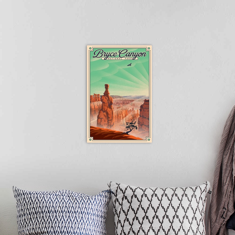A bohemian room featuring Bryce Canyon National Park, Hammer Hoodoo: Retro Travel Poster