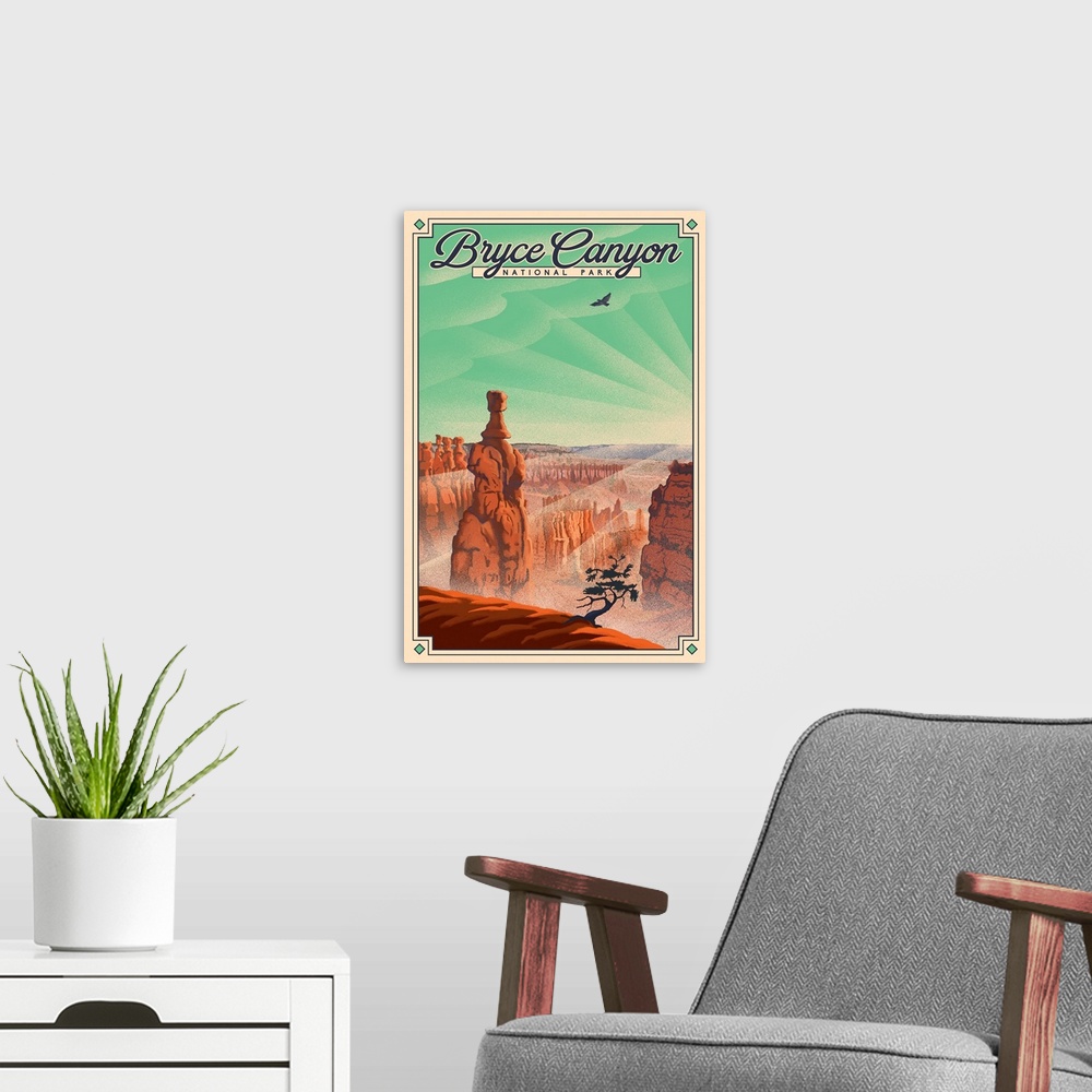 A modern room featuring Bryce Canyon National Park, Hammer Hoodoo: Retro Travel Poster