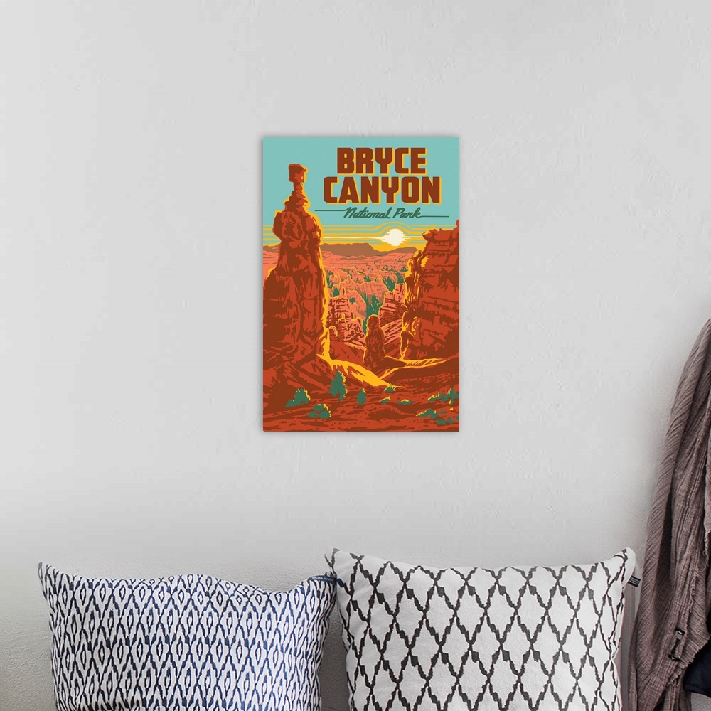 A bohemian room featuring Bryce Canyon National Park, Hammer Hoodoo Sunset: Graphic Travel Poster
