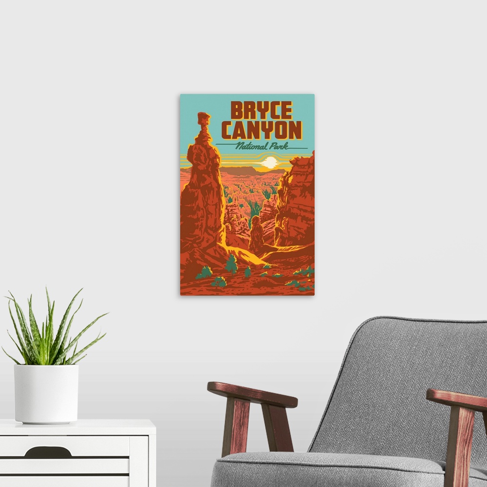 A modern room featuring Bryce Canyon National Park, Hammer Hoodoo Sunset: Graphic Travel Poster