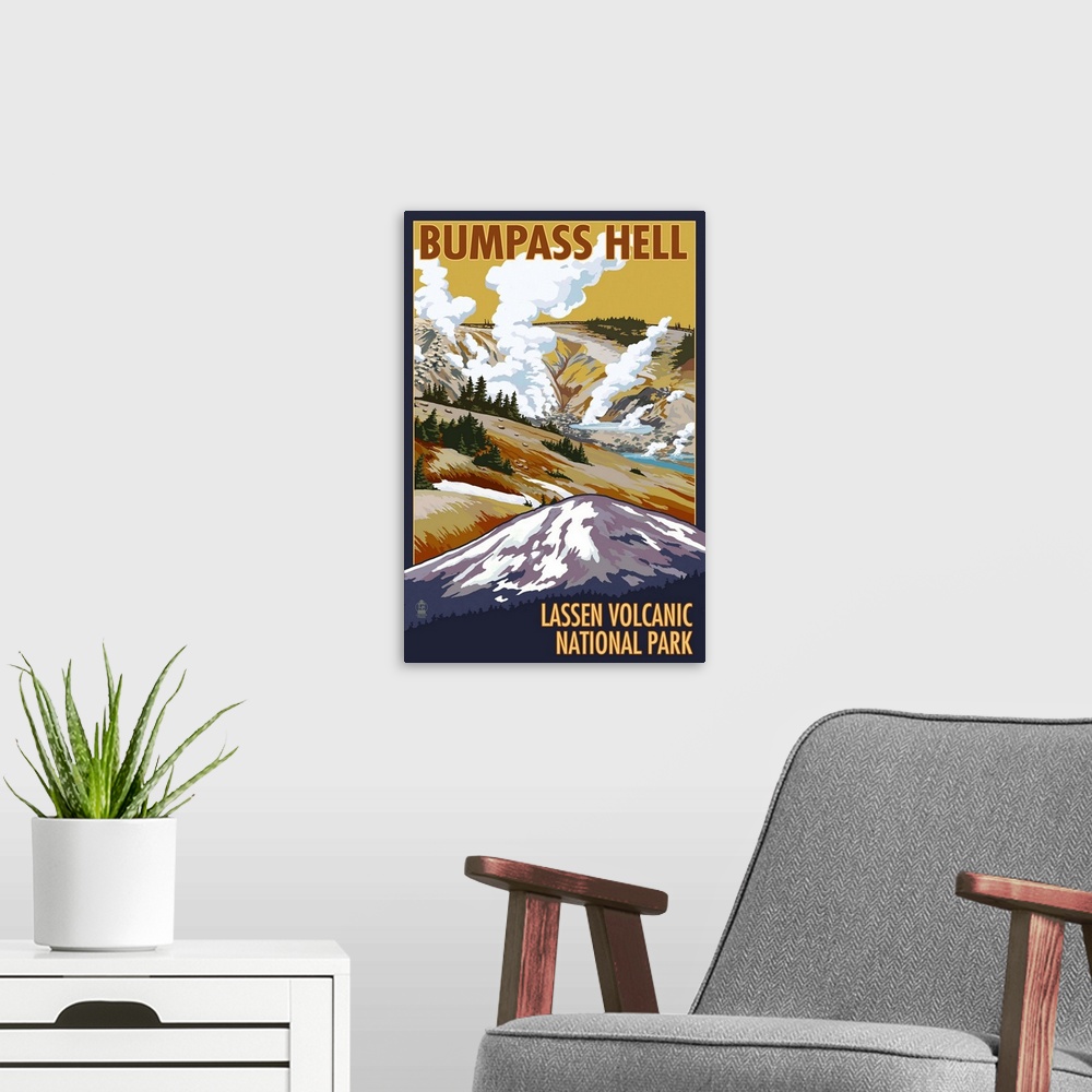 A modern room featuring Bumpass Hell - Lassen Volcanic National Park, CA: Retro Travel Poster