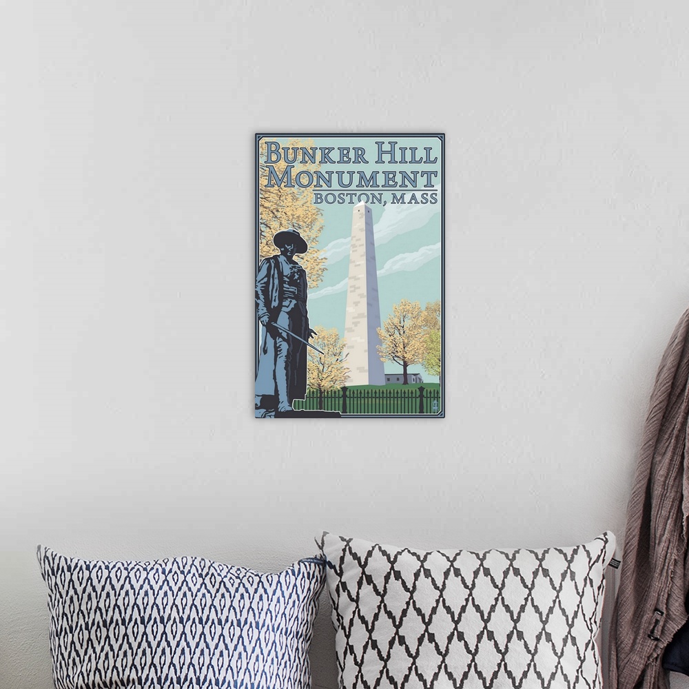 A bohemian room featuring Bunker Hill - Boston, MA: Retro Travel Poster