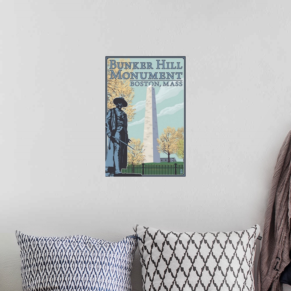 A bohemian room featuring Bunker Hill - Boston, MA: Retro Travel Poster