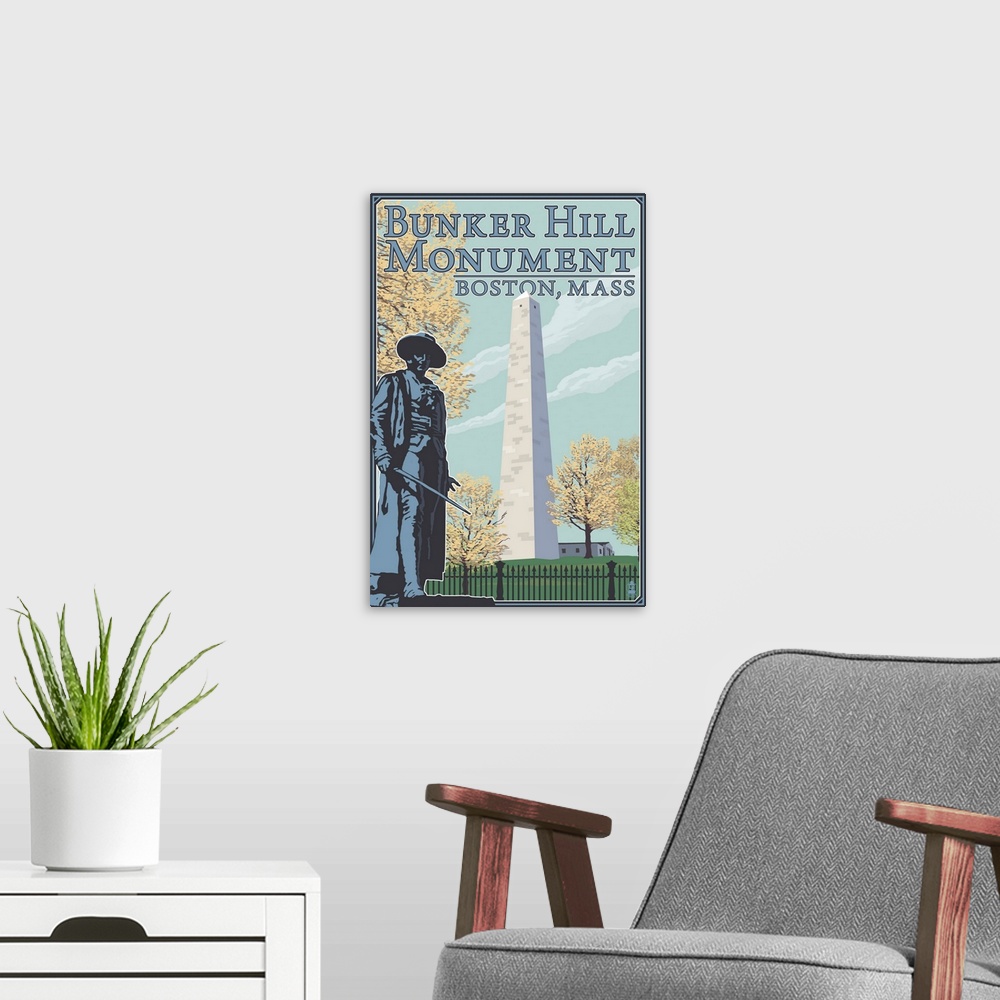 A modern room featuring Bunker Hill - Boston, MA: Retro Travel Poster
