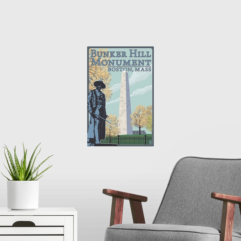 A modern room featuring Bunker Hill - Boston, MA: Retro Travel Poster