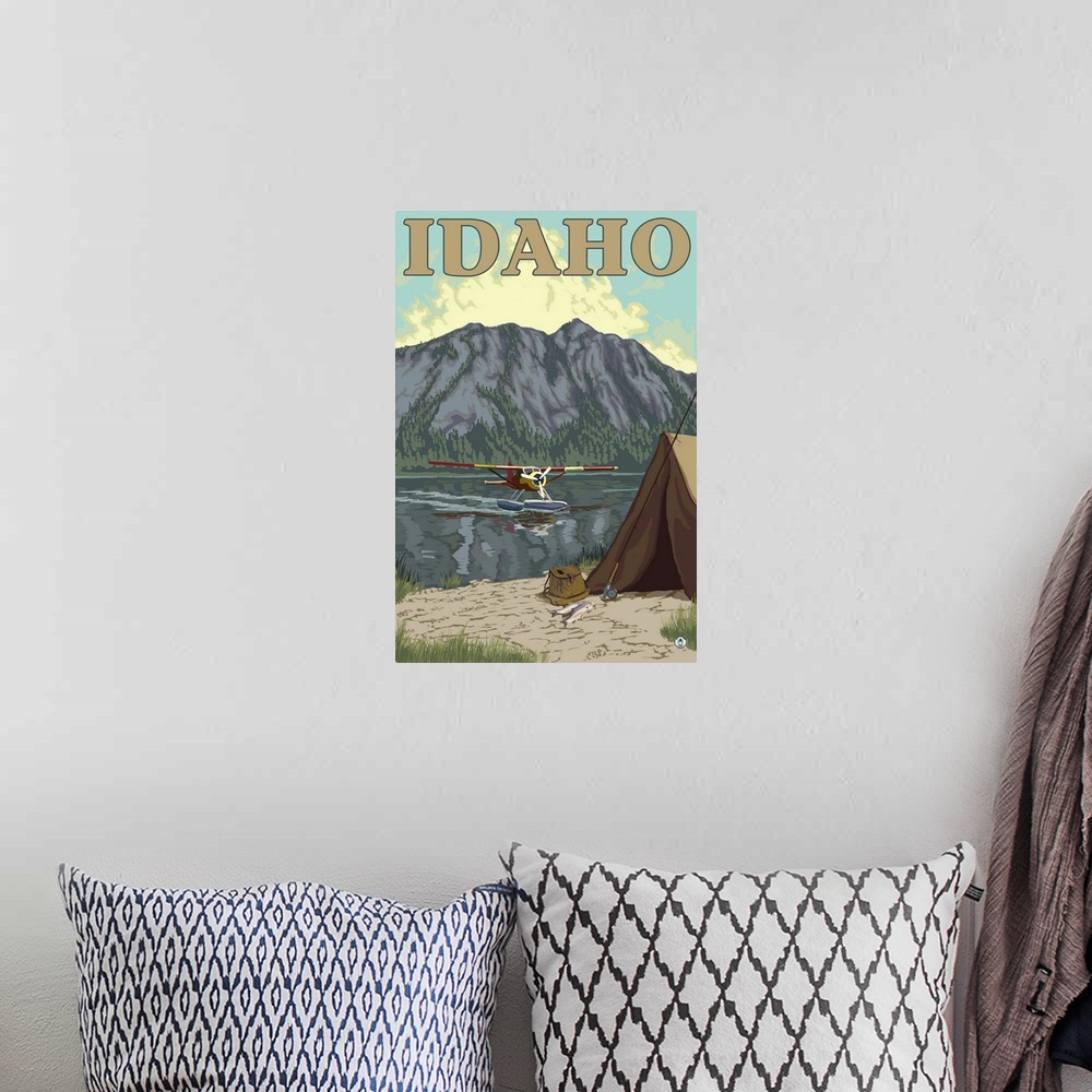 A bohemian room featuring Bush Plane and Fishing - Idaho: Retro Travel Poster