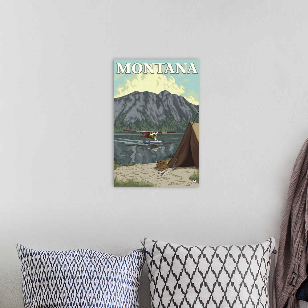 A bohemian room featuring Bush Plane and Fishing - Montana: Retro Travel Poster