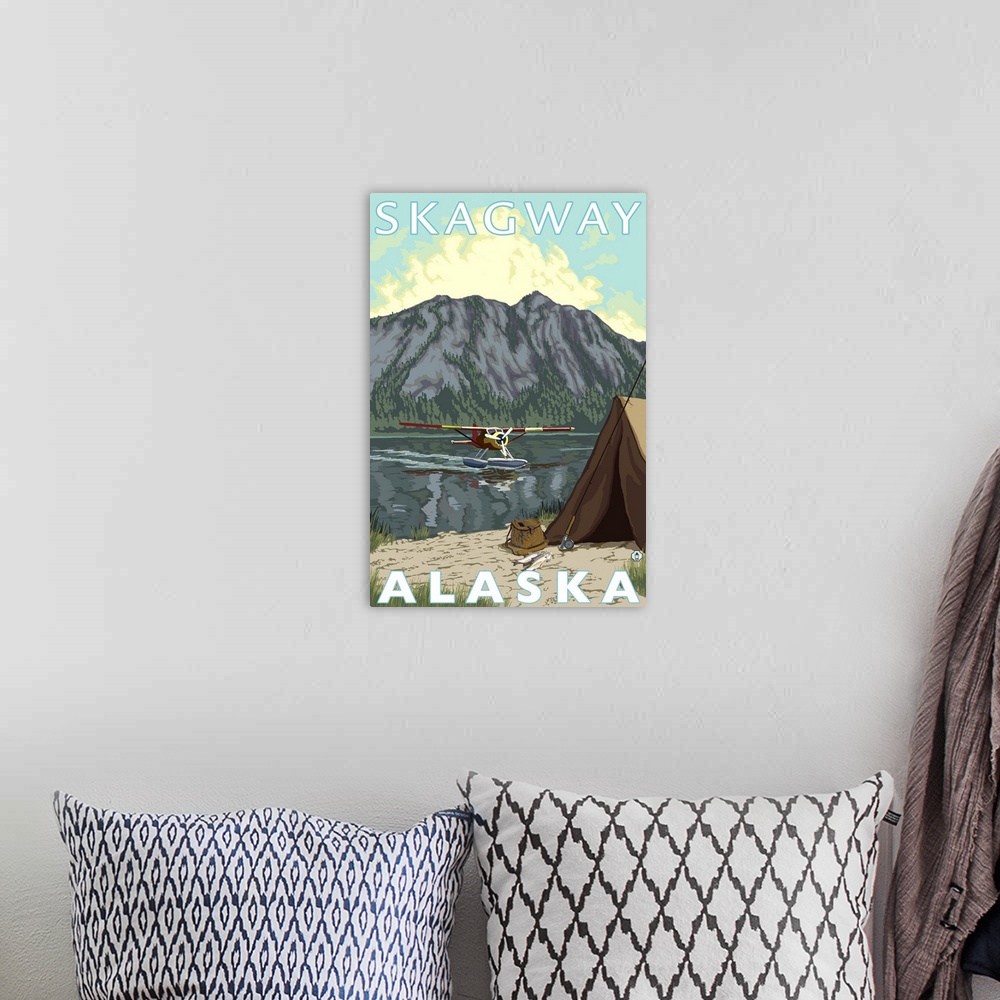 A bohemian room featuring Bush Plane and Fishing - Skagway, Alaska: Retro Travel Poster
