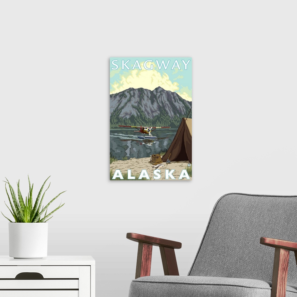 A modern room featuring Bush Plane and Fishing - Skagway, Alaska: Retro Travel Poster