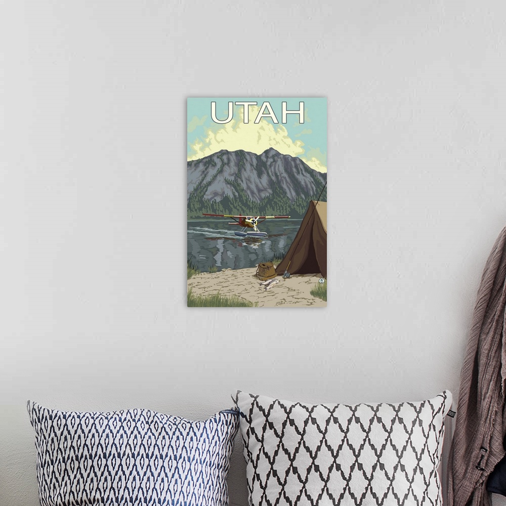 A bohemian room featuring Bush Plane Fishing - Utah: Retro Travel Poster