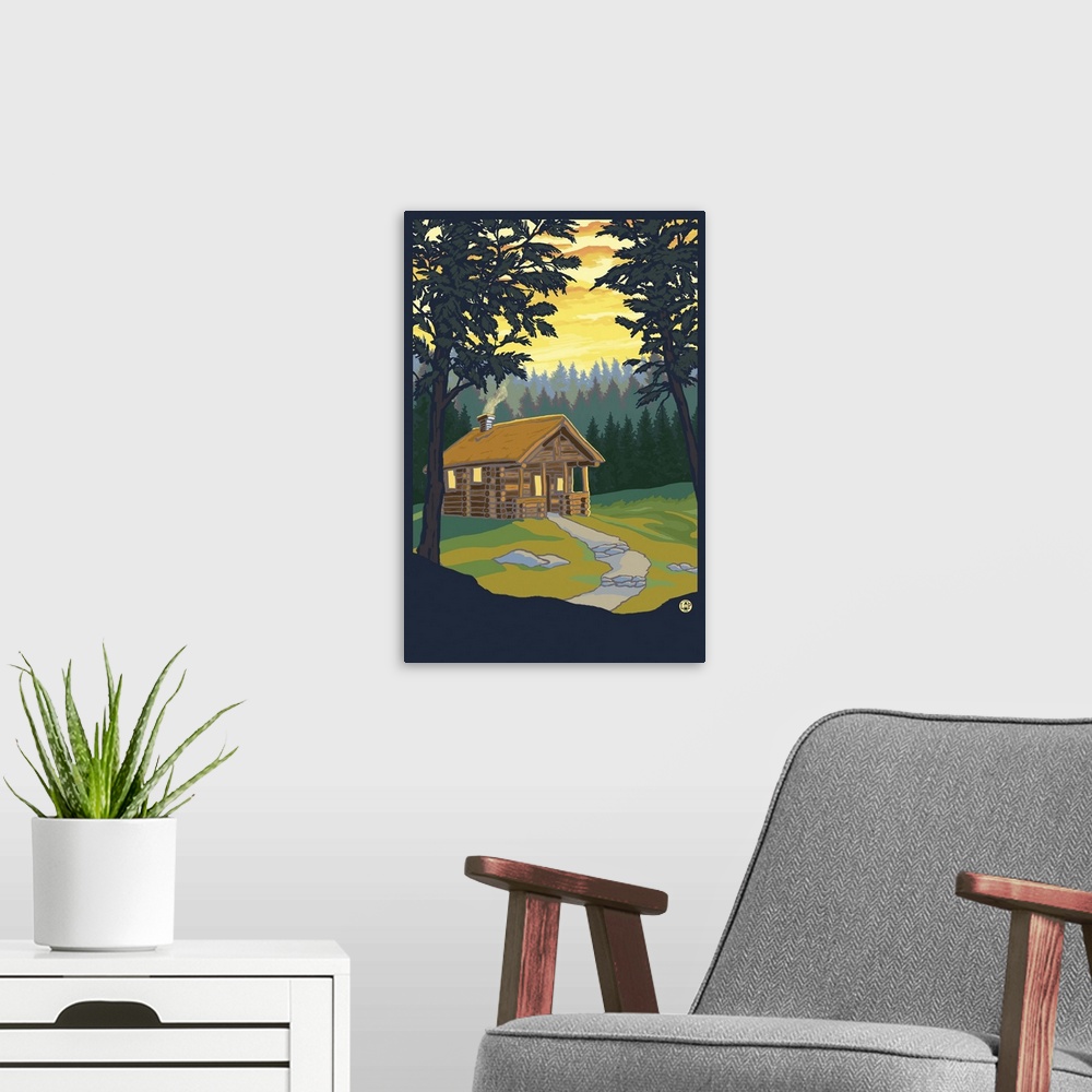 A modern room featuring Cabin in the Woods: Retro Poster