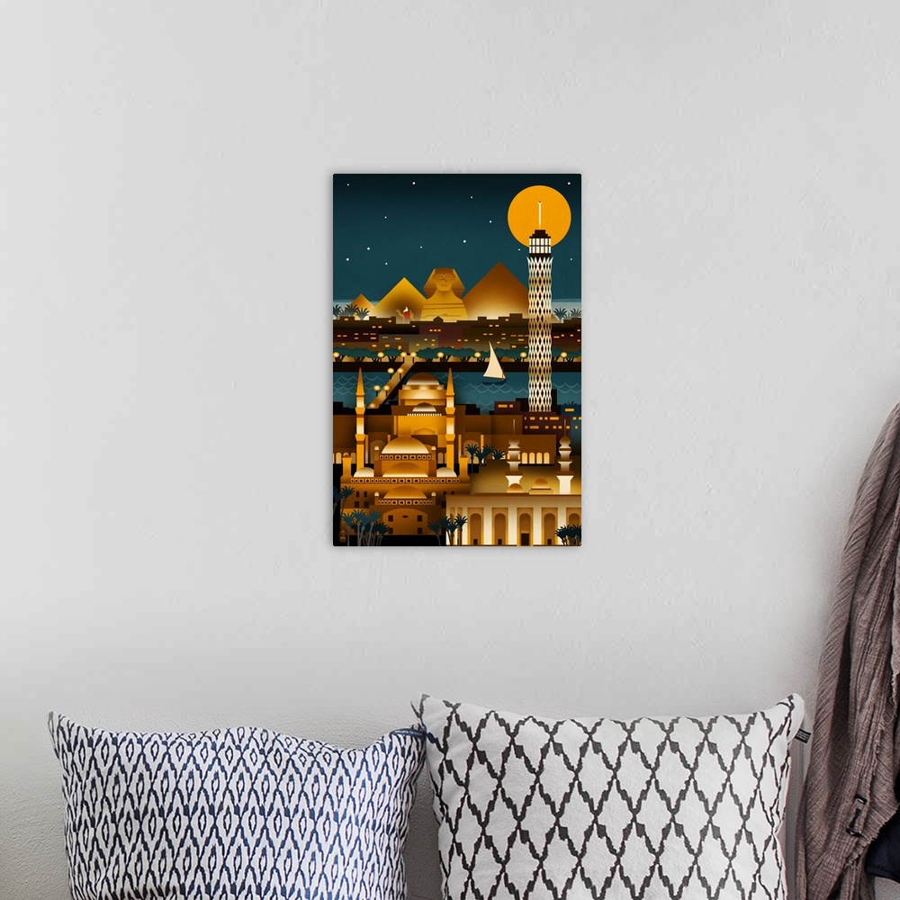 A bohemian room featuring Cairo, Egypt, Retro Skyline