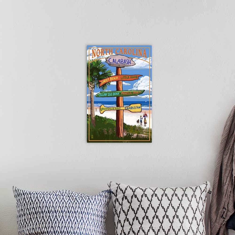 A bohemian room featuring Calabash, North Carolina - Sign Destinations: Retro Travel Poster
