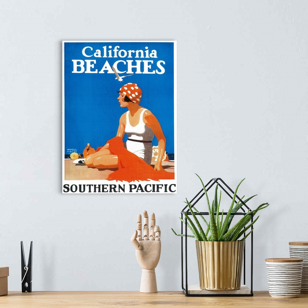 A bohemian room featuring California Beaches Promotional Poster, California