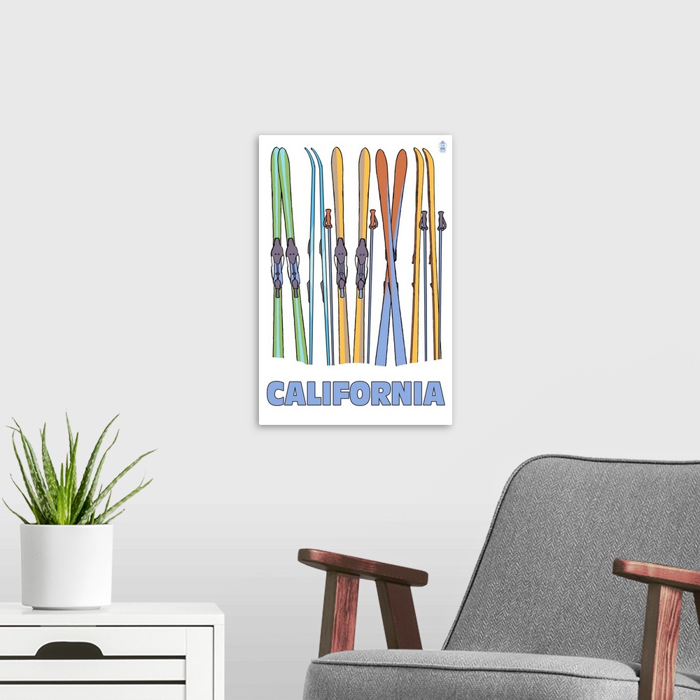 A modern room featuring California - Skis in Snow: Retro Travel Poster