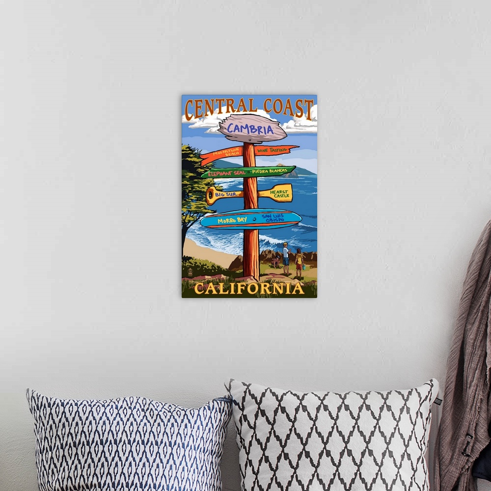 A bohemian room featuring Cambria, California, Central Coast Destination Sign