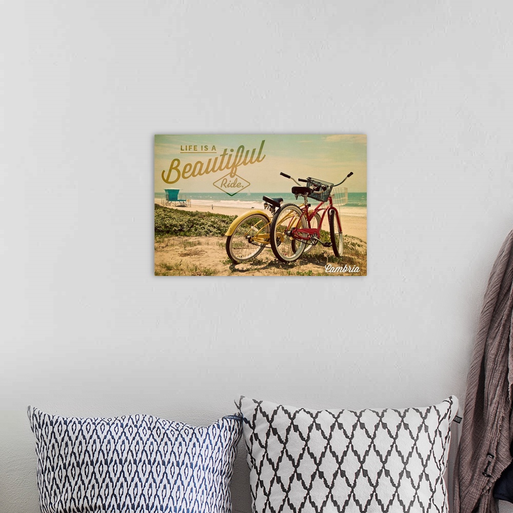 A bohemian room featuring Cambria, California, Life is a Beautiful Ride, Bicycles and Beach Scene