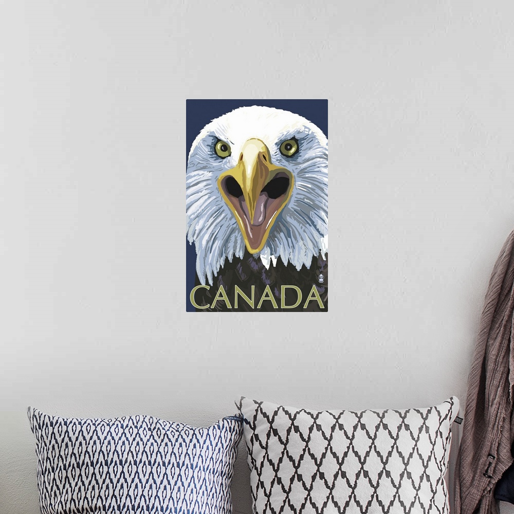 A bohemian room featuring Canada - Eagle Face: Retro Travel Poster