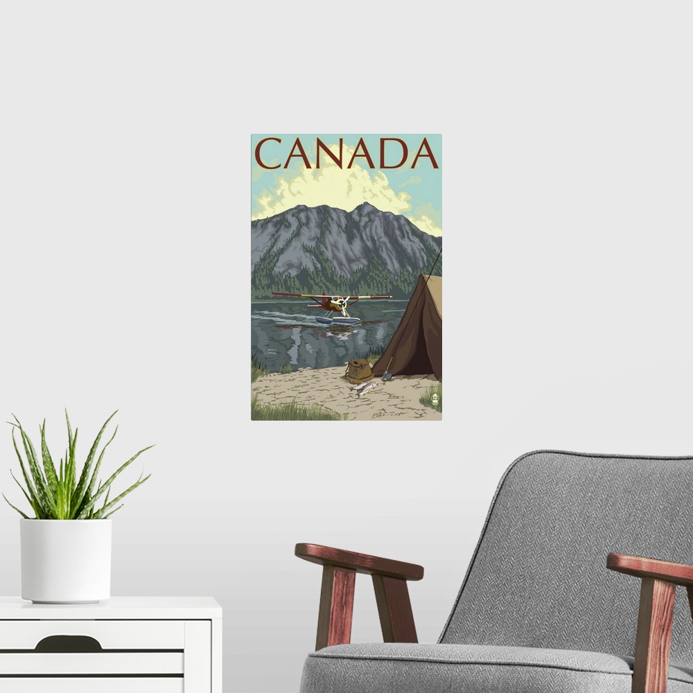 A modern room featuring Canada - Float Plane: Retro Travel Poster